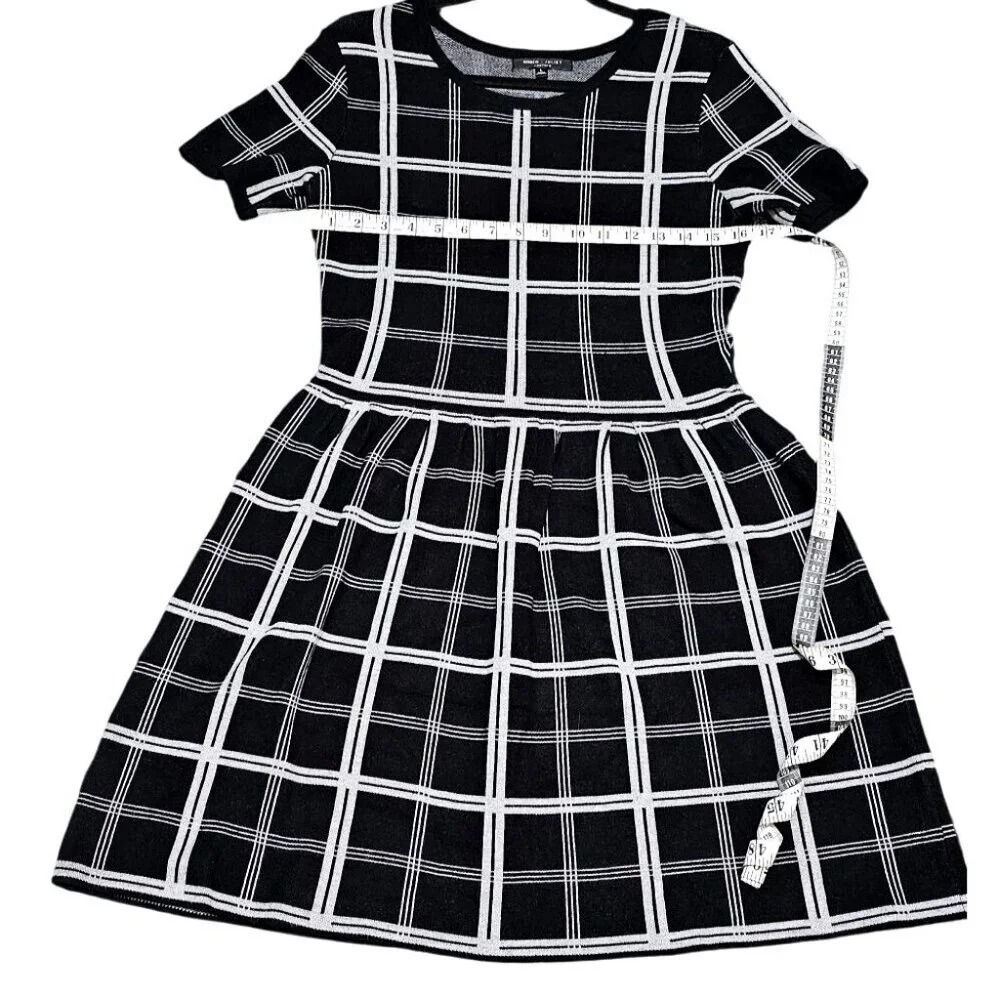Romeo + Juliet Couture Womens Black & White Plaid Short Sleeve Knit Dress Size L